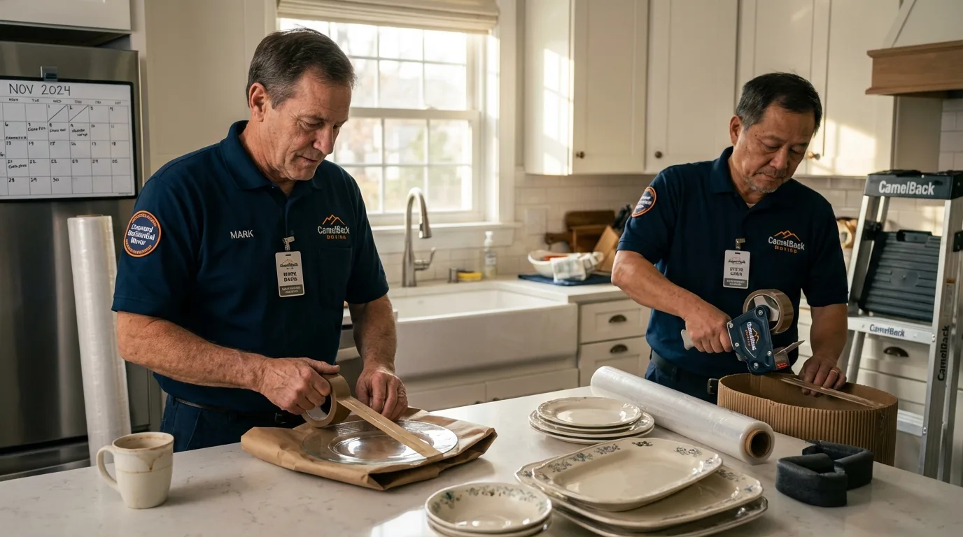 Professional crew packing kitchen dishware in Palm City, FL